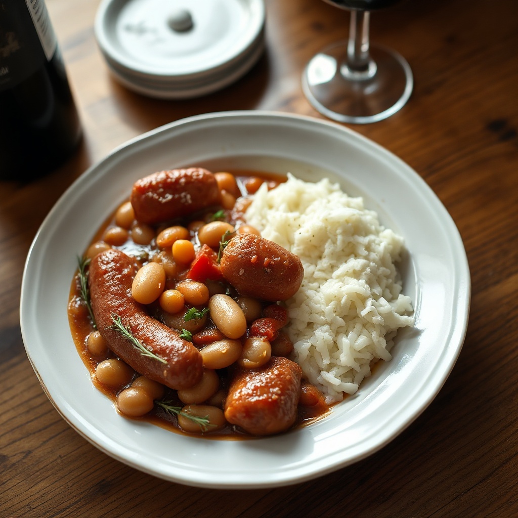 Stufato Rustico di Salsiccia e Fagioli con Vino Rosso