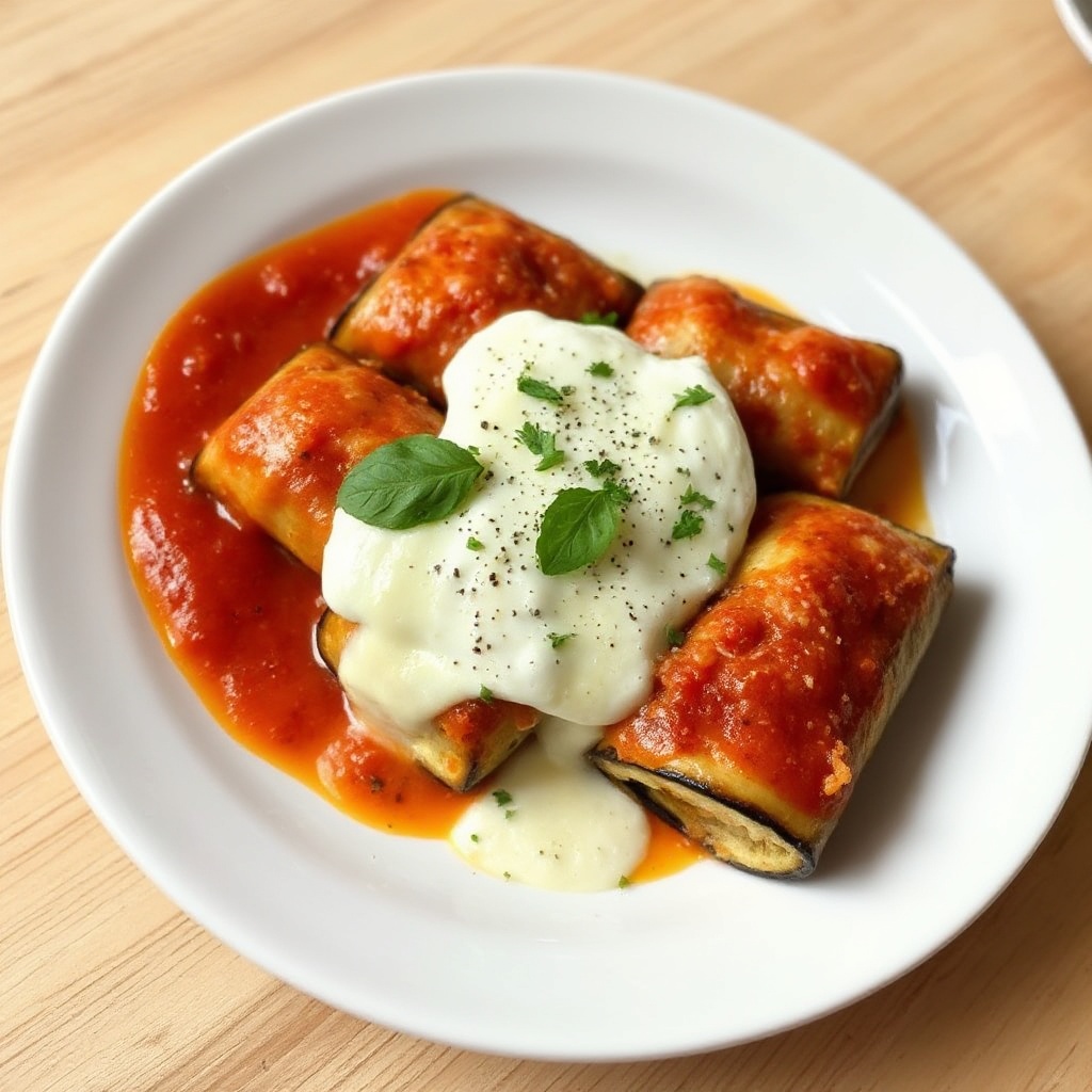 Käse-Auberginen-Röllchen mit Kräuter-Ricotta