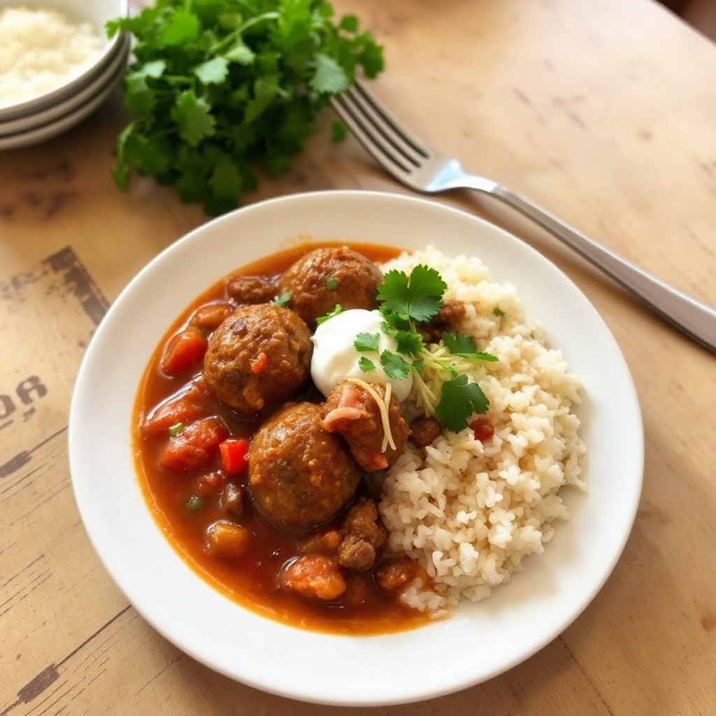 Slow Cooker Mexican Meatball and Rice Soup