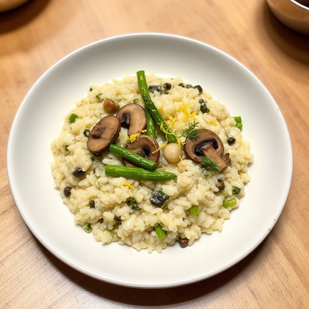 Creamy Vegan Mushroom and Spring Vegetable Risotto