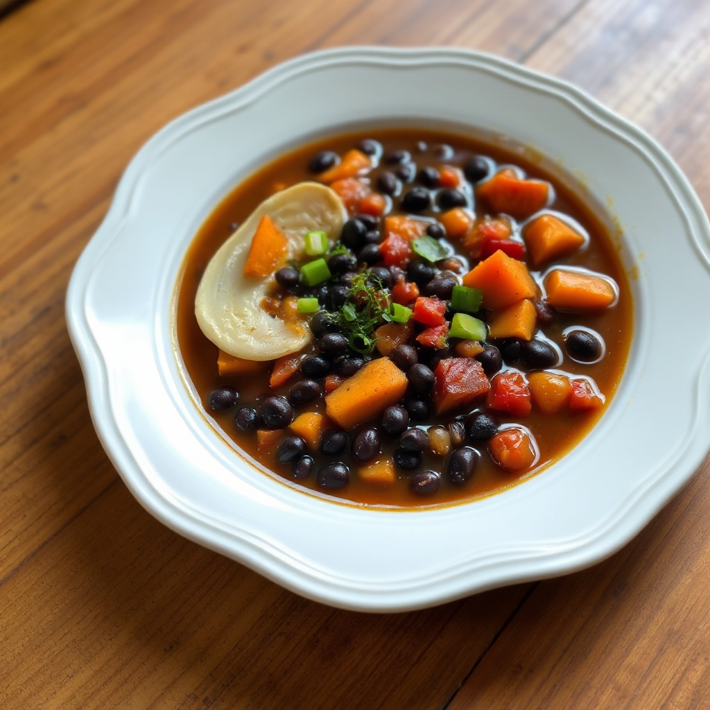 Herzhafter Schwarze-Bohnen- und Süßkartoffelsuppe