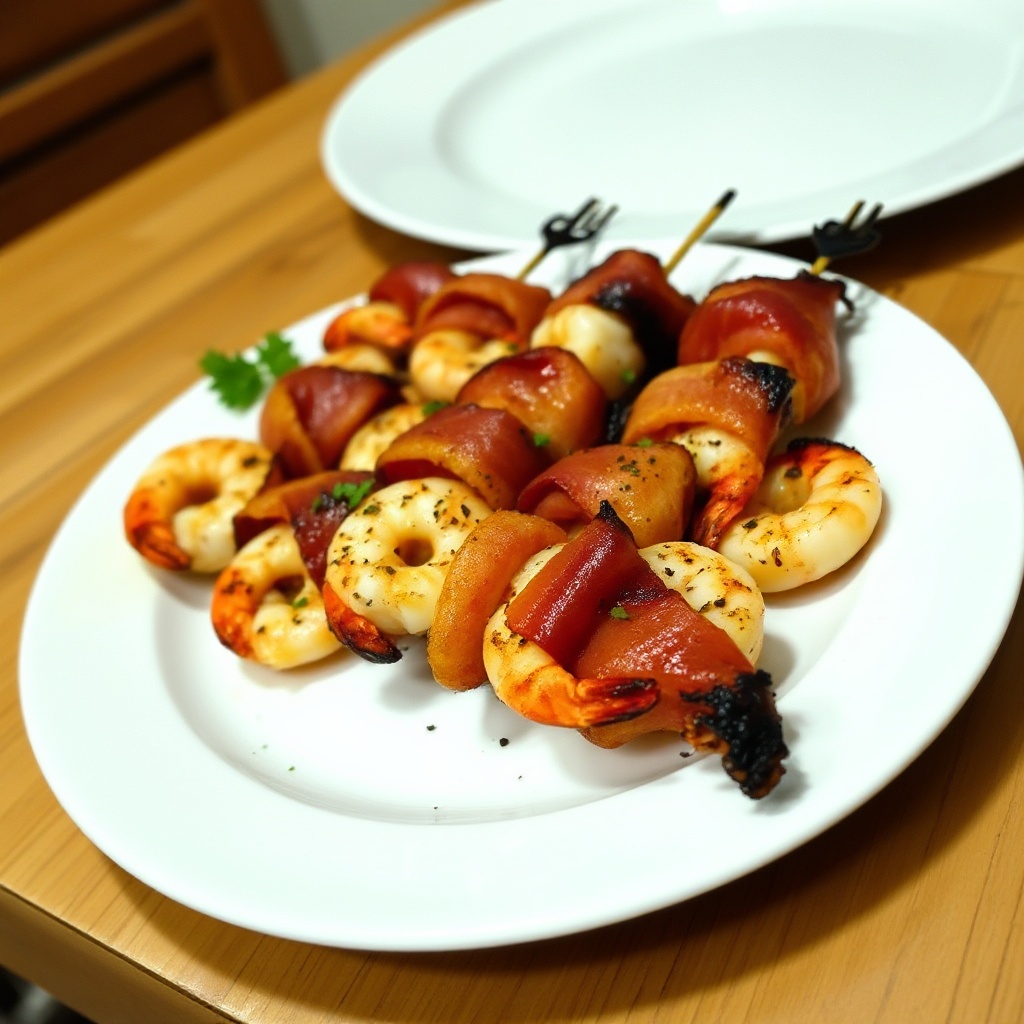 Spiedini di Gamberi Avvolti nel Bacon con Marinata Piccante