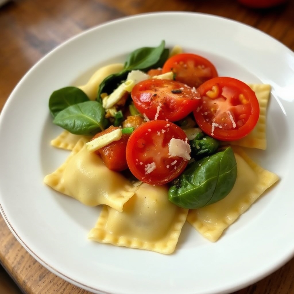 Ravioli di Spinaci con Medley di Pomodori e Carciofi