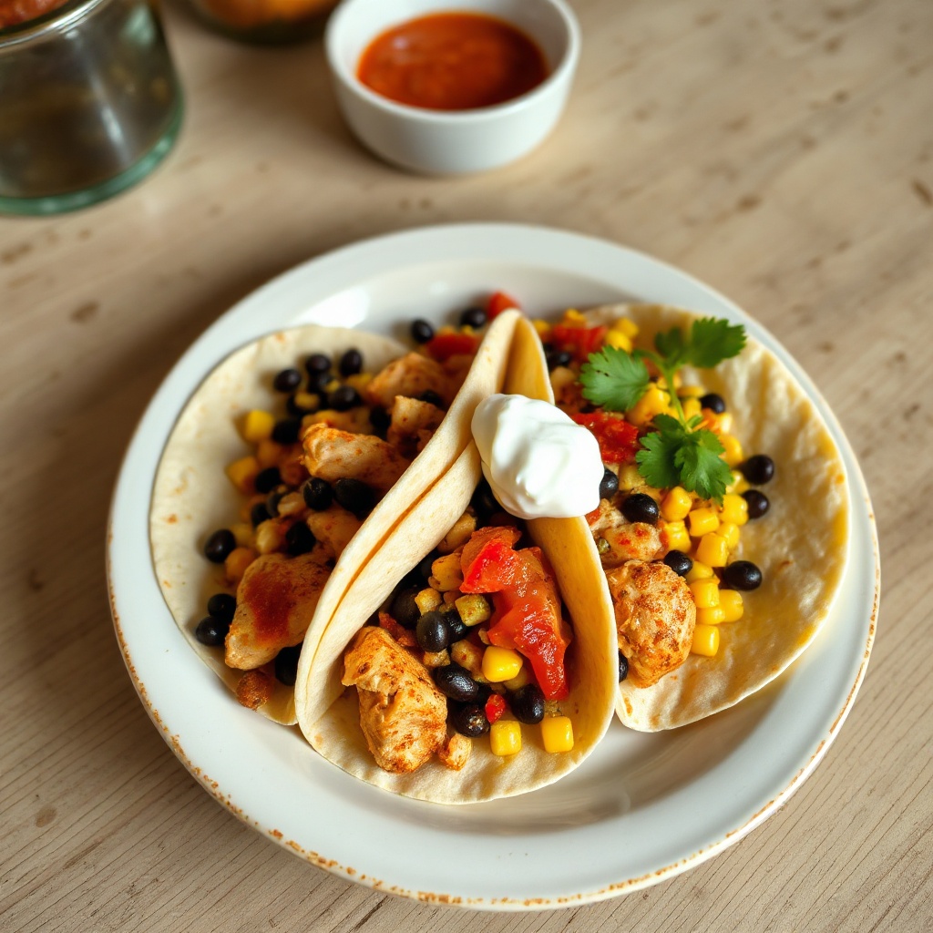 Tacos di Pollo Piccante e Fagioli