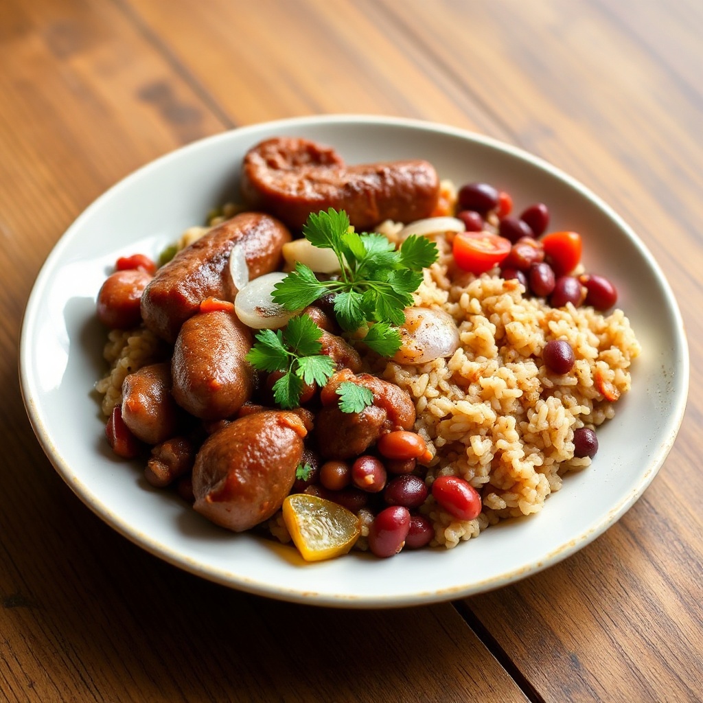Herzhafter Wurst- und Rotbohnen-Reis-Bowl