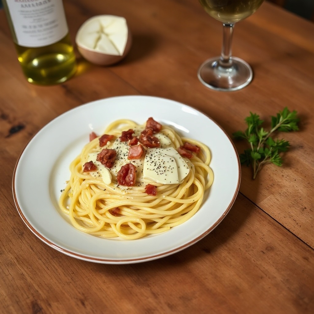 Capellini Crema con Pancetta e Vino Bianco