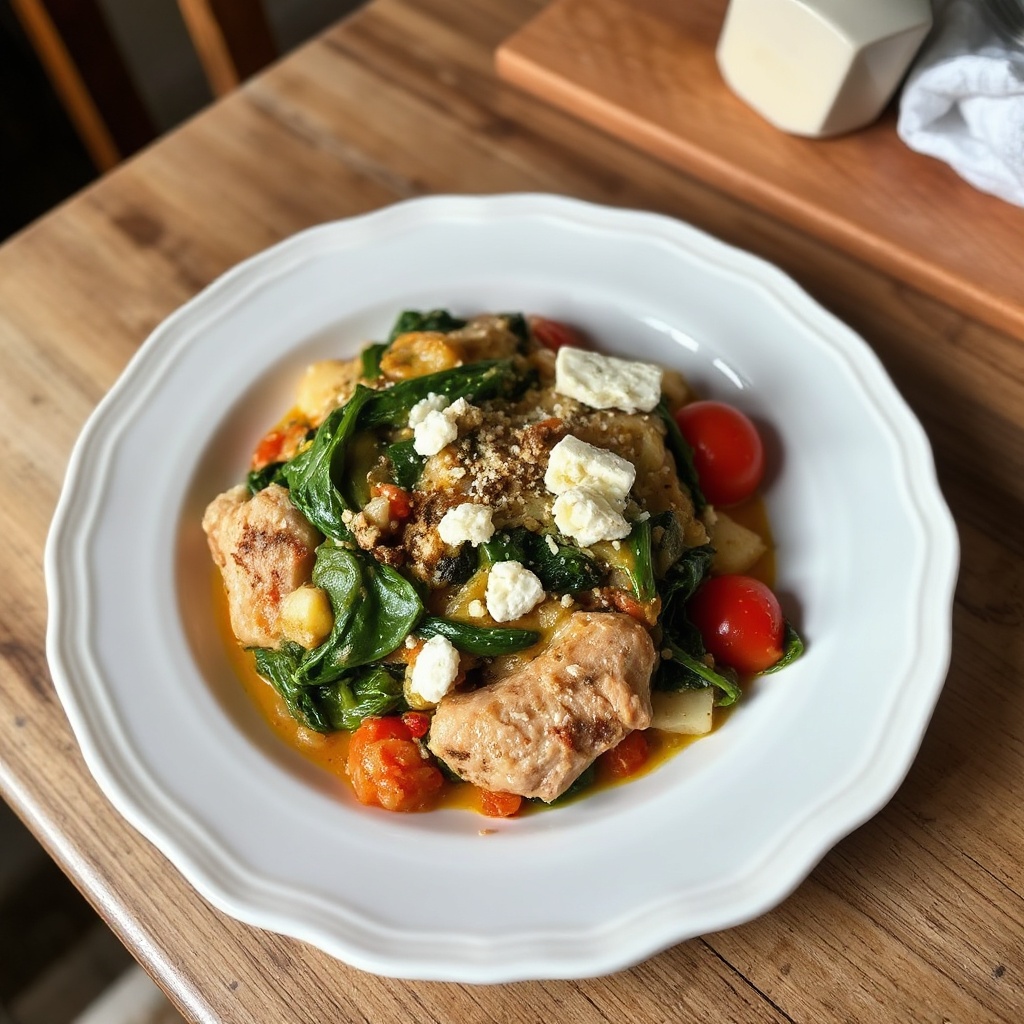 Mediterranean Pork and Spinach Bake