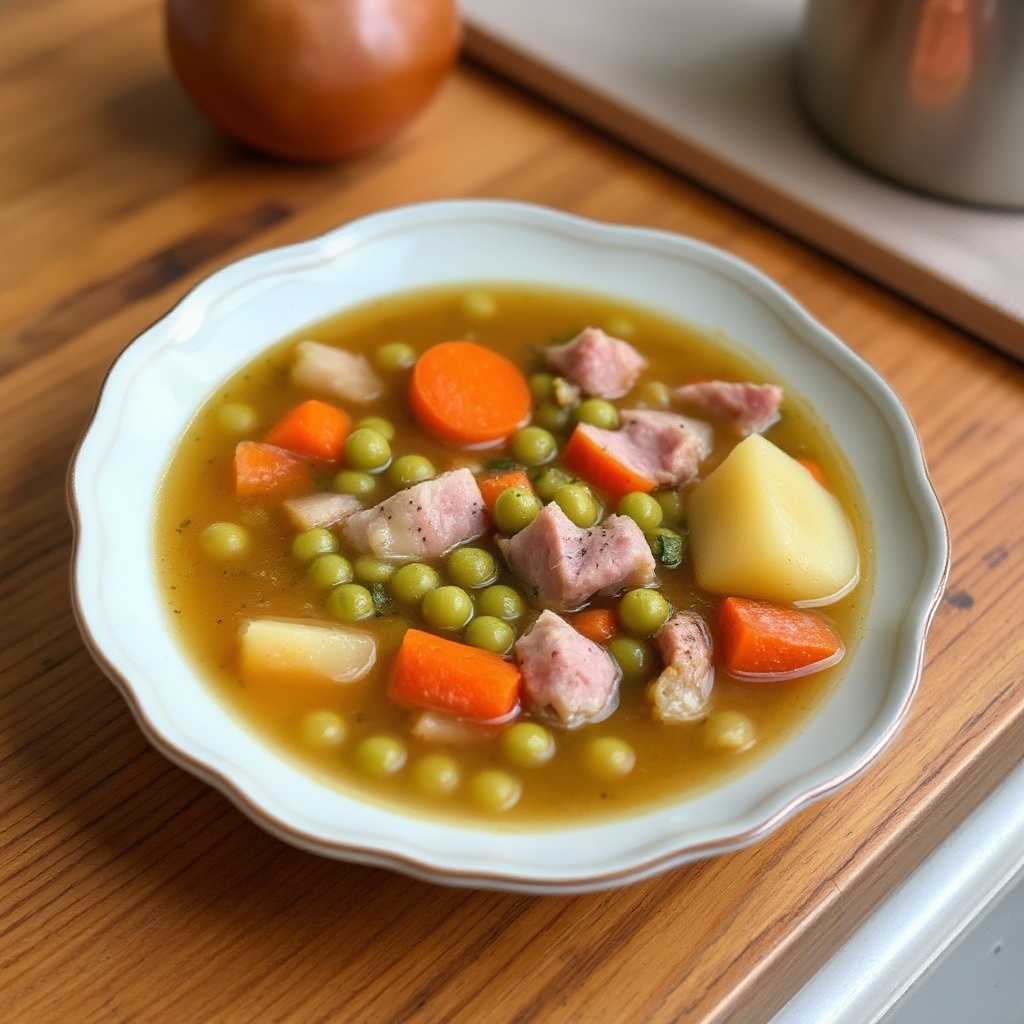 Zuppa Sostanziosa di Prosciutto e Piselli Spezzati