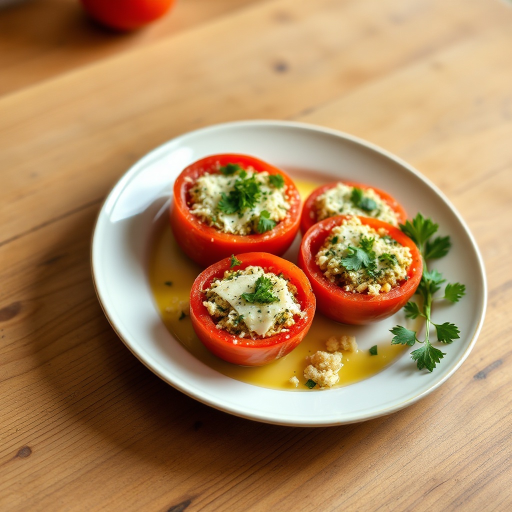 Herzhafte mit Kräutern gefüllte Tomaten mit Parmesan