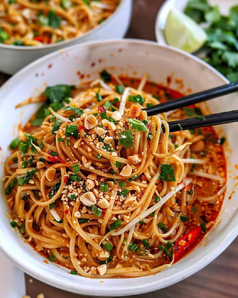 Würzige Thai-Erdnuss-Hähnchen-Nudeln