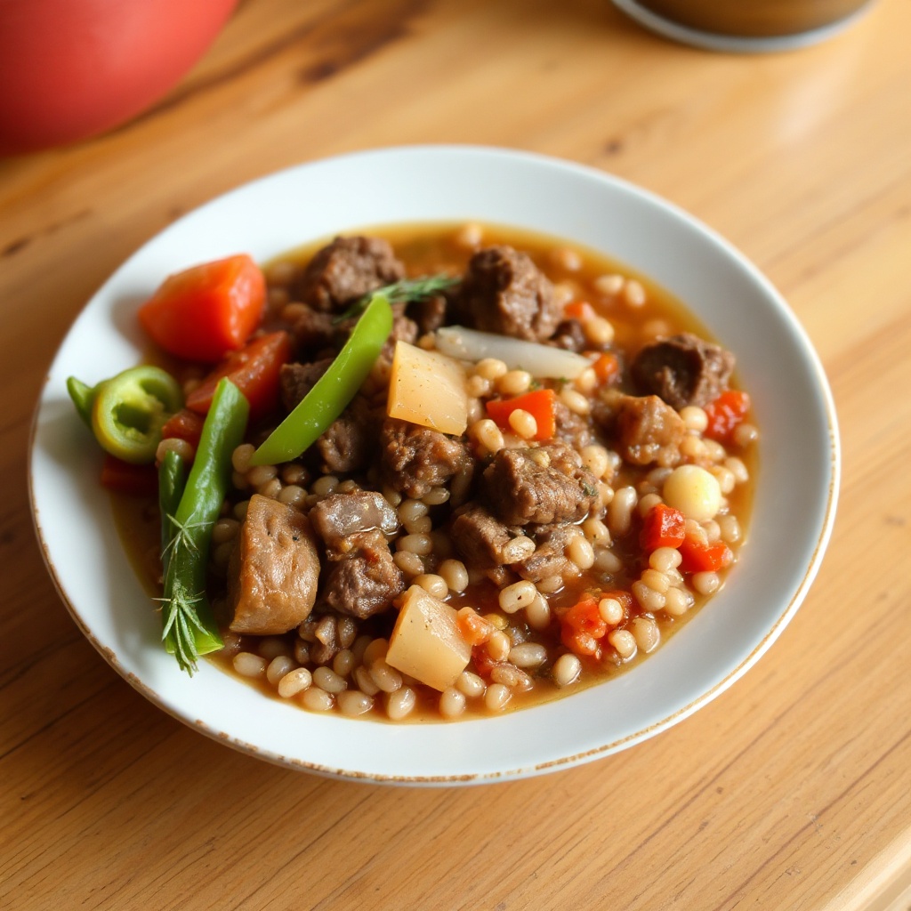 Herzhafter Rindfleisch- und Gersten-Gemüsesuppe