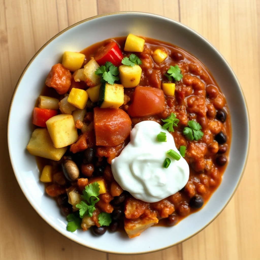 Herzhafter vegetarischer Chili mit einem Twist