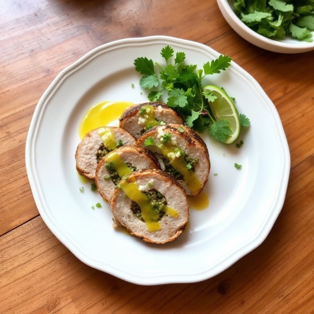 Kräutergefülltes Schweinefilet mit Limetten-Drizzle