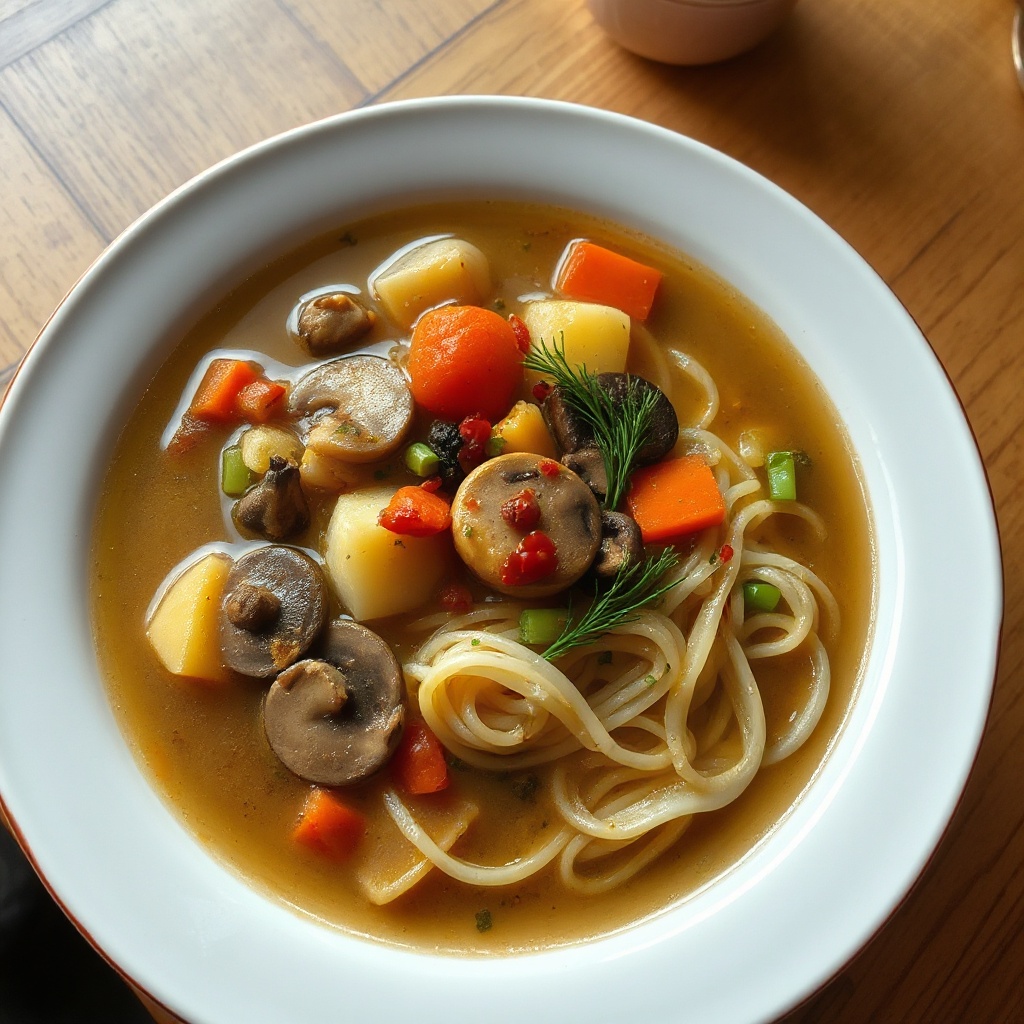Zuppa di Noodles ai Funghi e Erbe Aromatiche