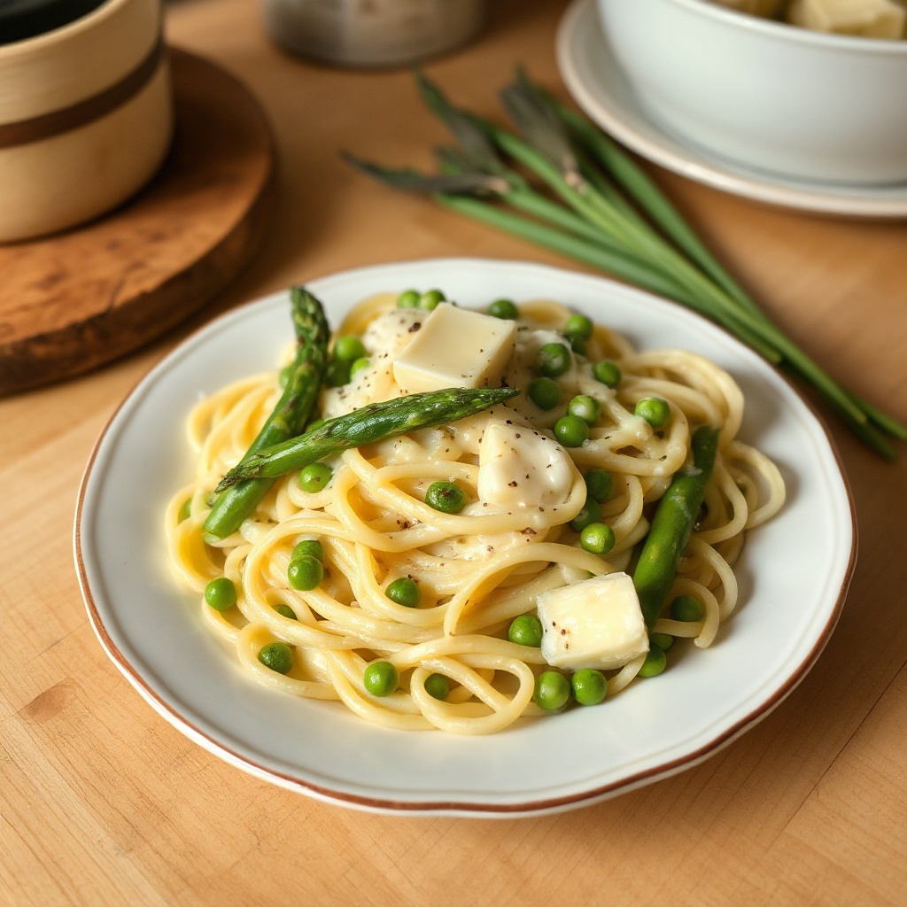 Cremige Zitronenpasta mit Frühlingsgemüse