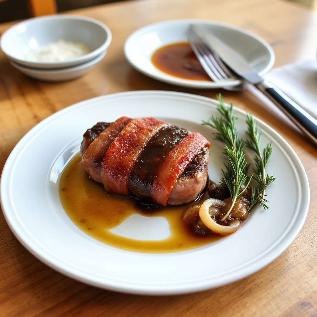Filet Mignon Avvolto nel Bacon con Riduzione di Cipolle Caramellate