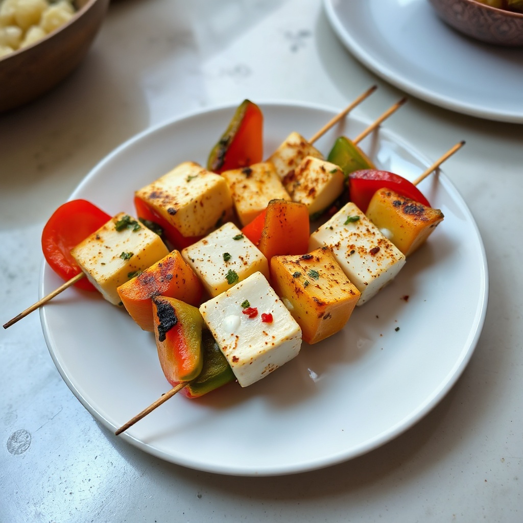 Gegrillte Paneer- und Paprika-Spieße