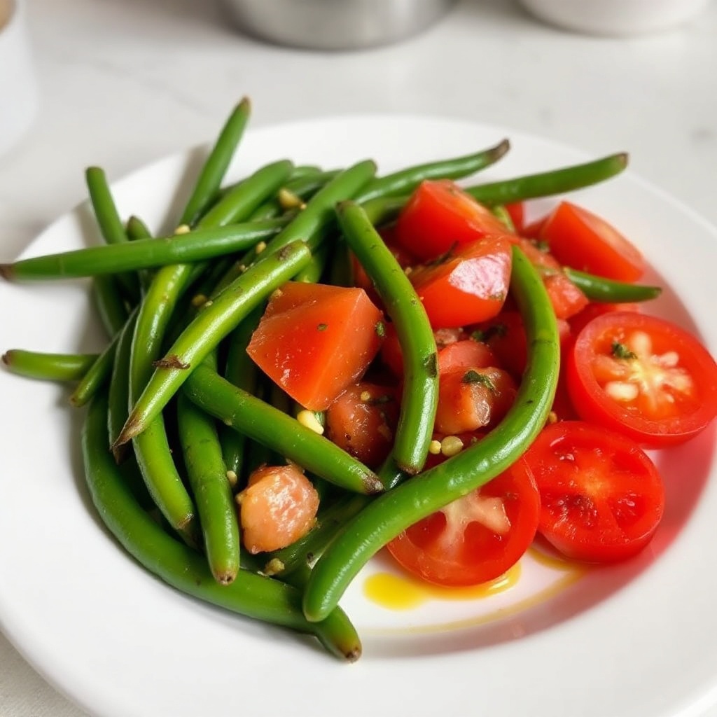 Lebhafte grüne Bohnen- und Tomatensalat