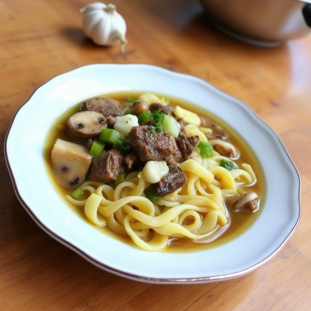 Herzhafter Rindfleisch- und Gemüsenudelsuppe