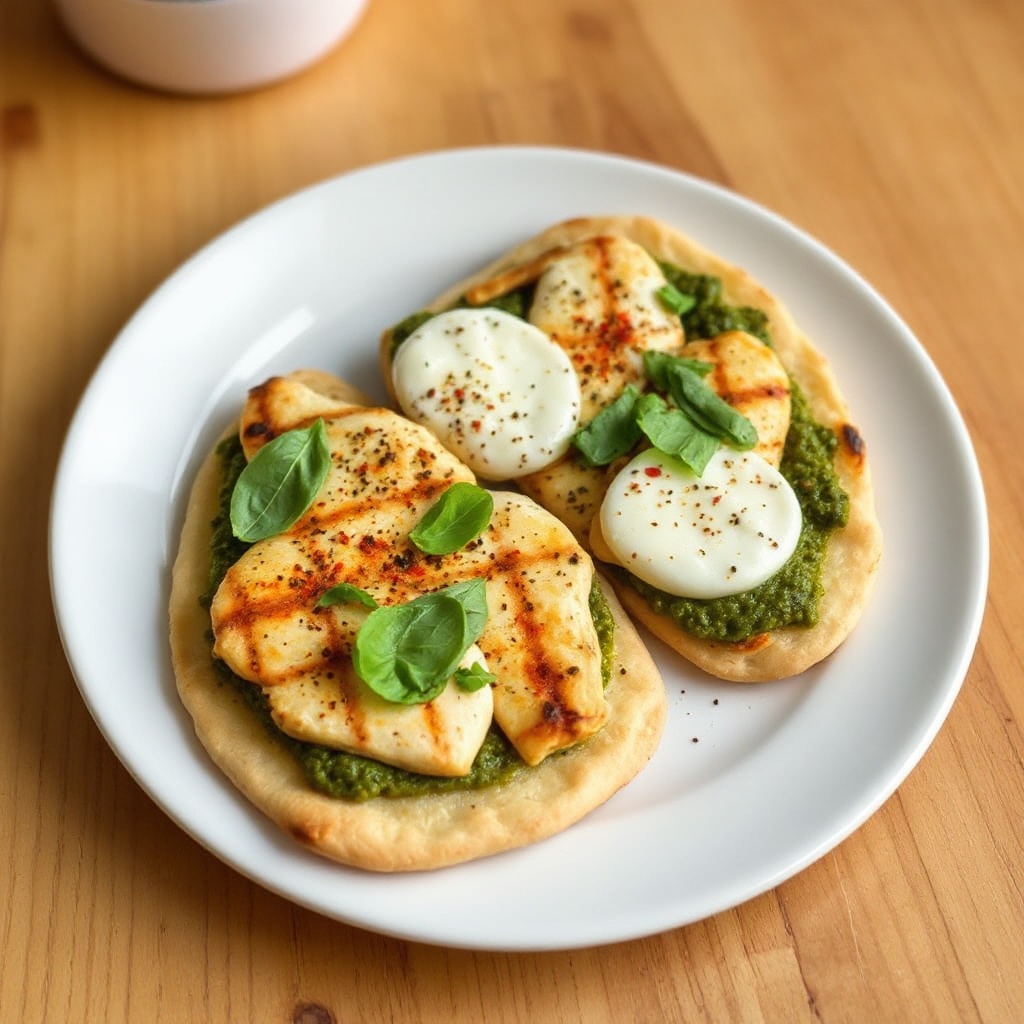 Gegrillte Hähnchen- und Pesto-Fladenbrot-Pizzen
