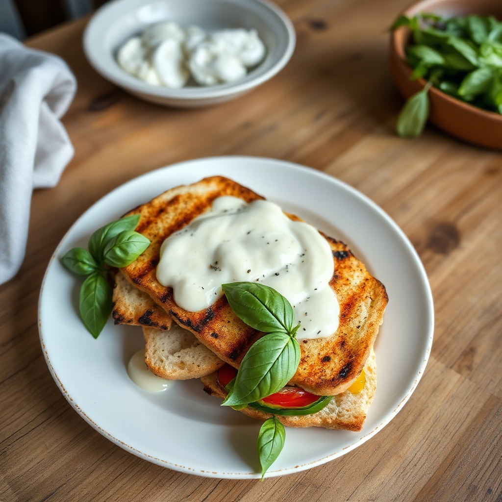 Gegrilltes Hühnchen und Basilikum Panini