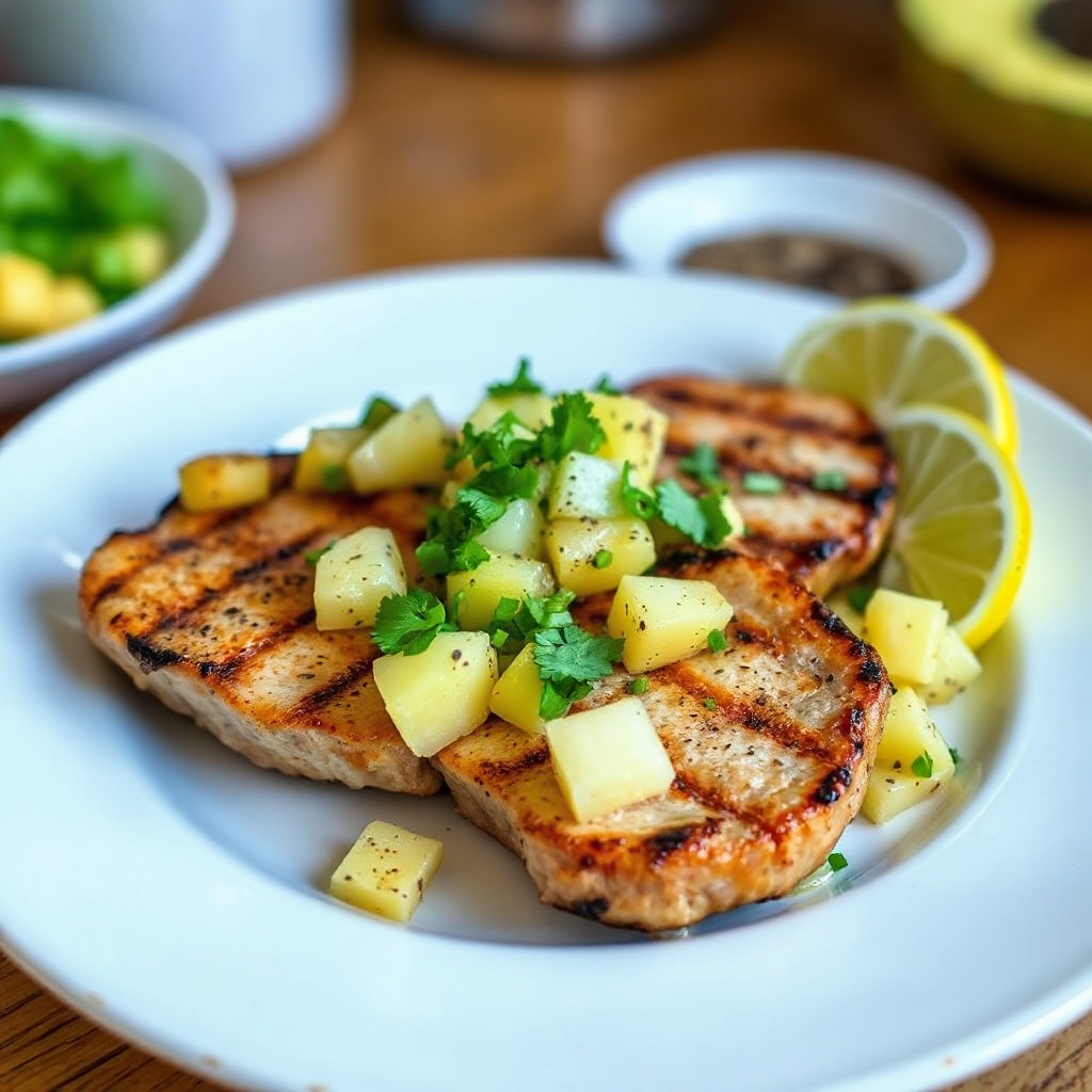 Gegrillte Schweinekoteletts mit Ananas-Koriander-Salsa