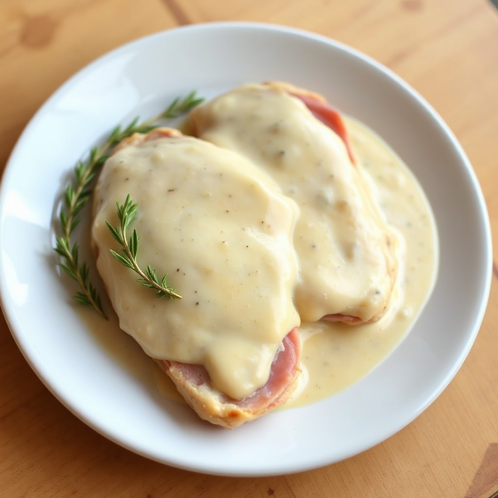 Hähnchen Cordon Bleu mit cremiger Weißweinsauce