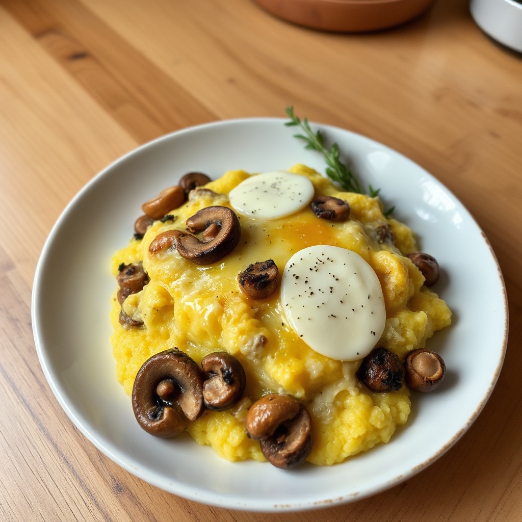 Sformato di Polenta con Formaggi e Funghi Saltati