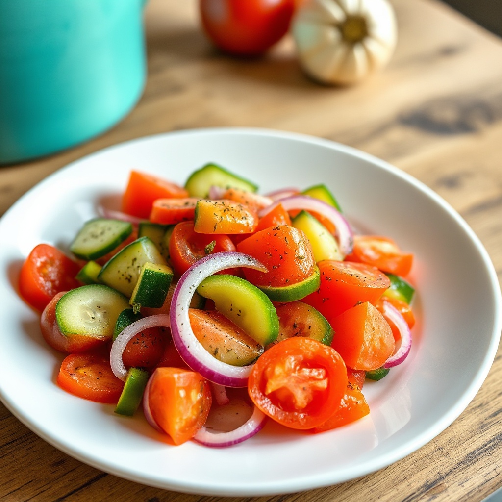 Mediterraner Tomaten- und Gurkensalat