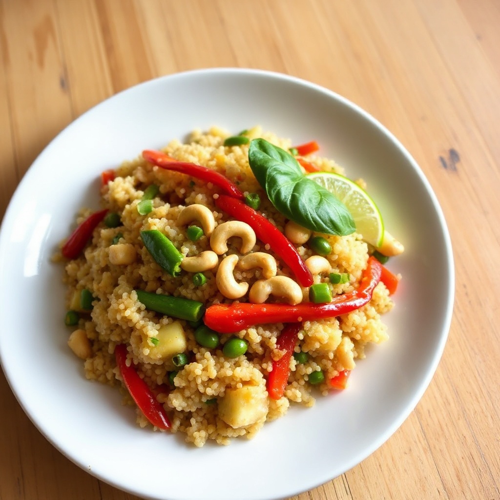 Tropisches Quinoa-Pfannengericht mit Cashews und Ananas