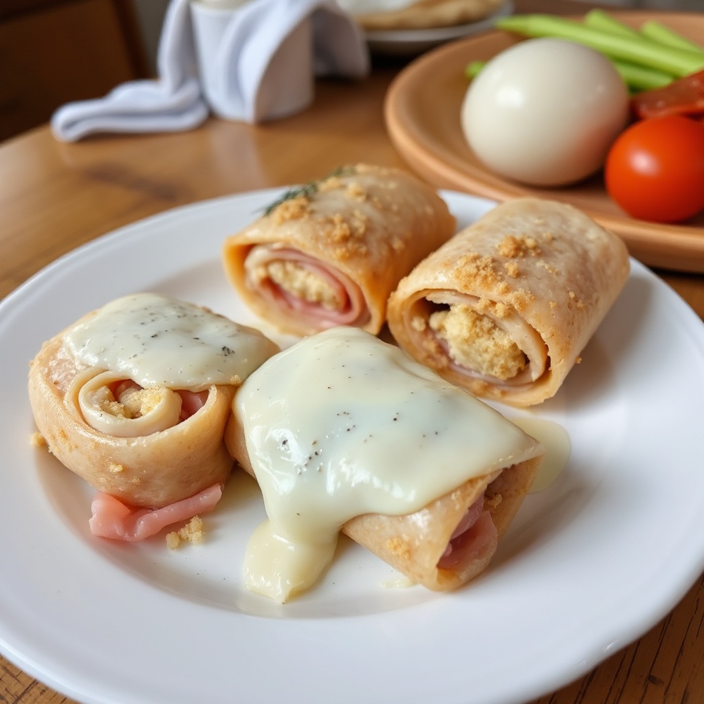 Gefüllte Hähnchenrollen mit cremigem Käse und Schinken