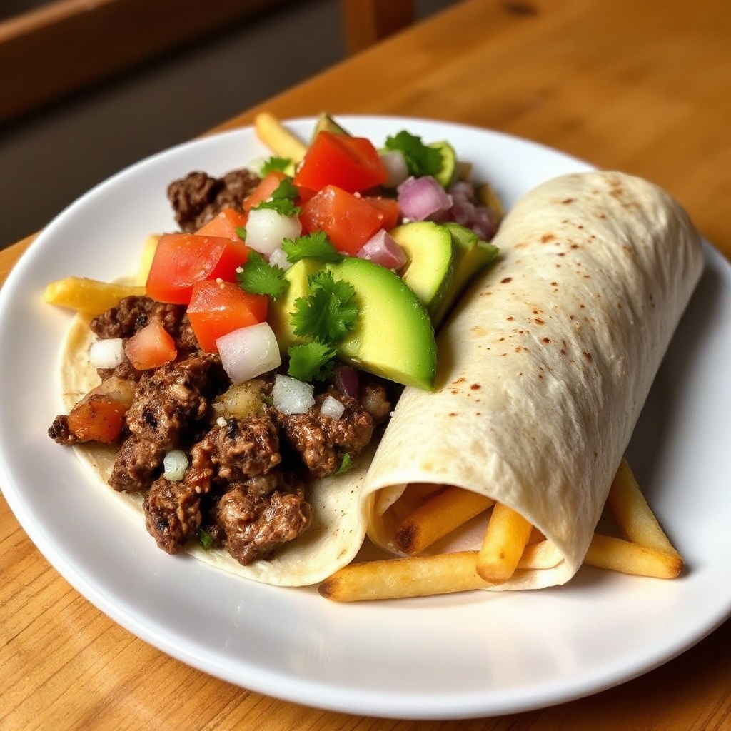 Burritos di Carne Asada Grigliata con Condimenti Freschi