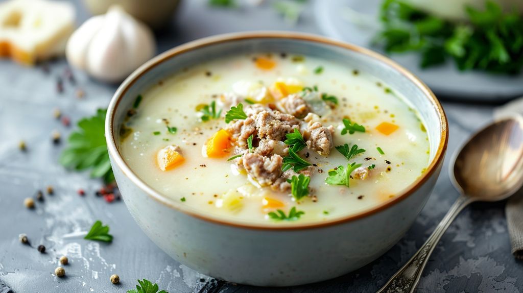 Creamy Kohlrabi Soup with Ground Meat
