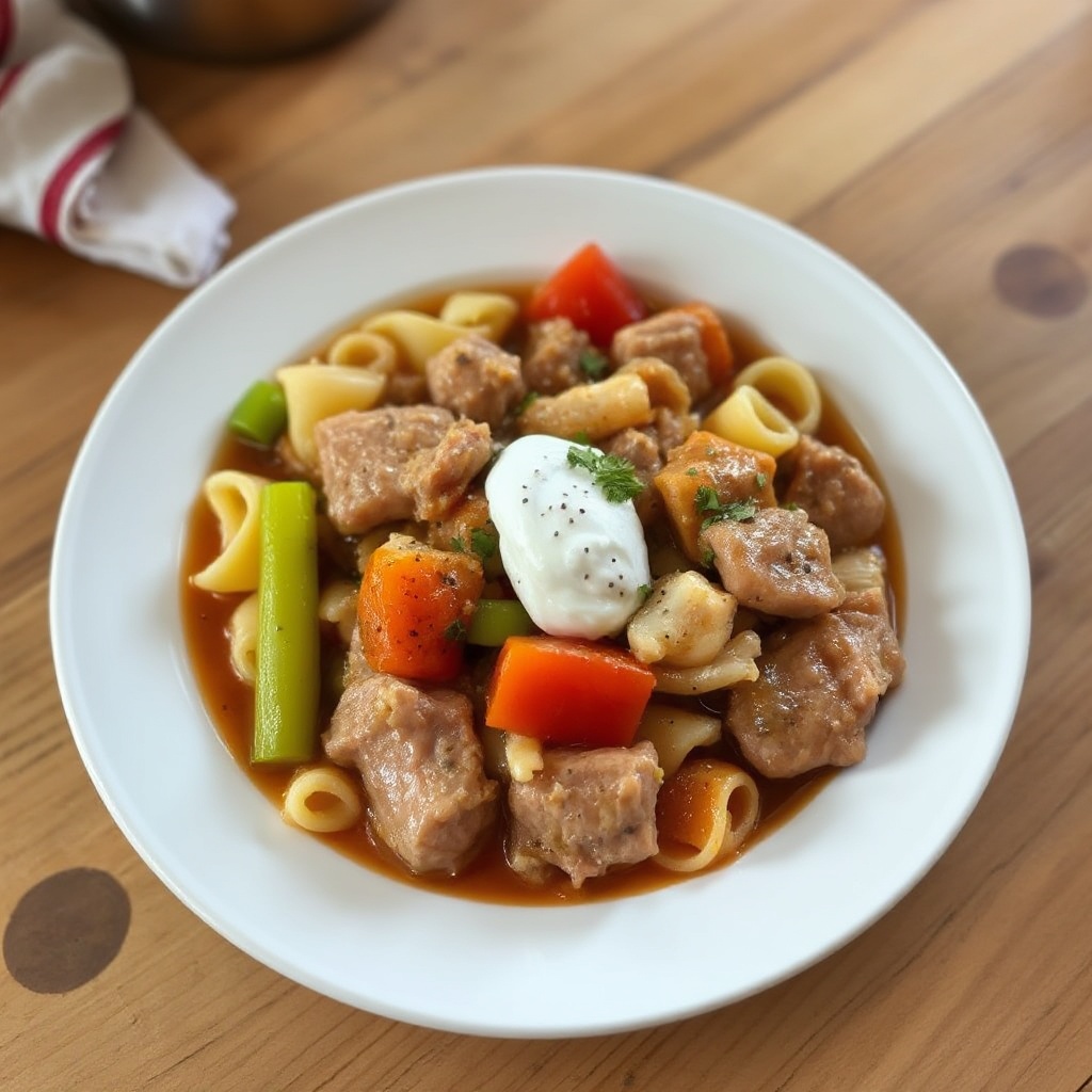 Herzhafter Schweinefleisch- und Gemüseeintopf