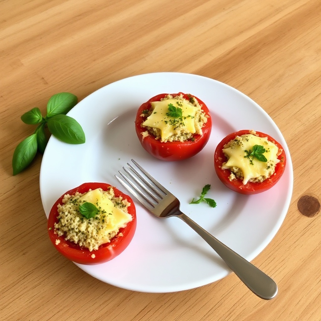 Käsegefüllte Tomaten mit Kräuterkruste