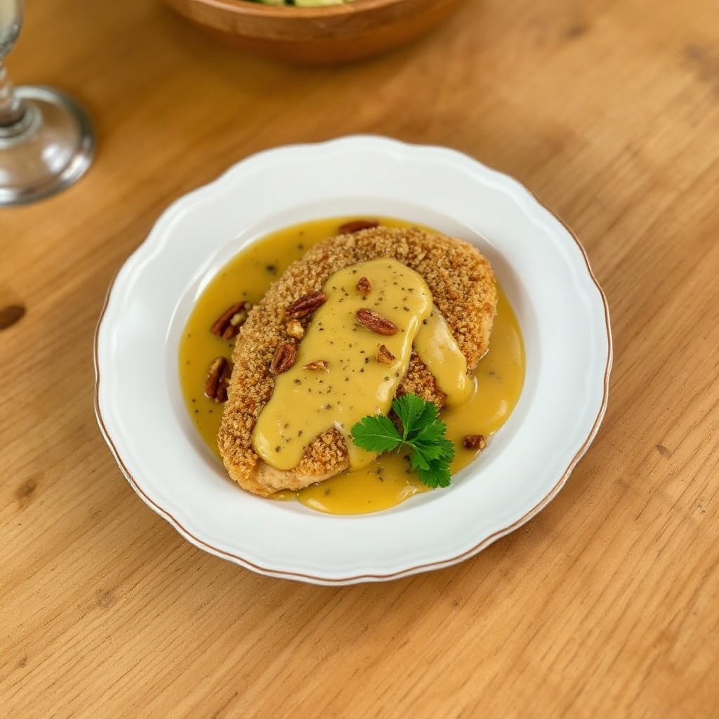 Pollo con Crosta di Noci Pecan e Salsa di Senape e Miele