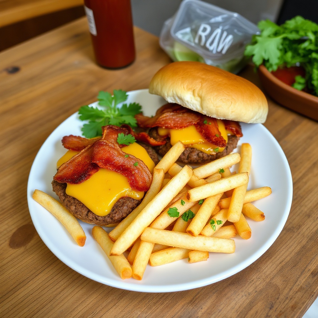 Cheeseburger Piccante con Bacon e Patatine Croccanti