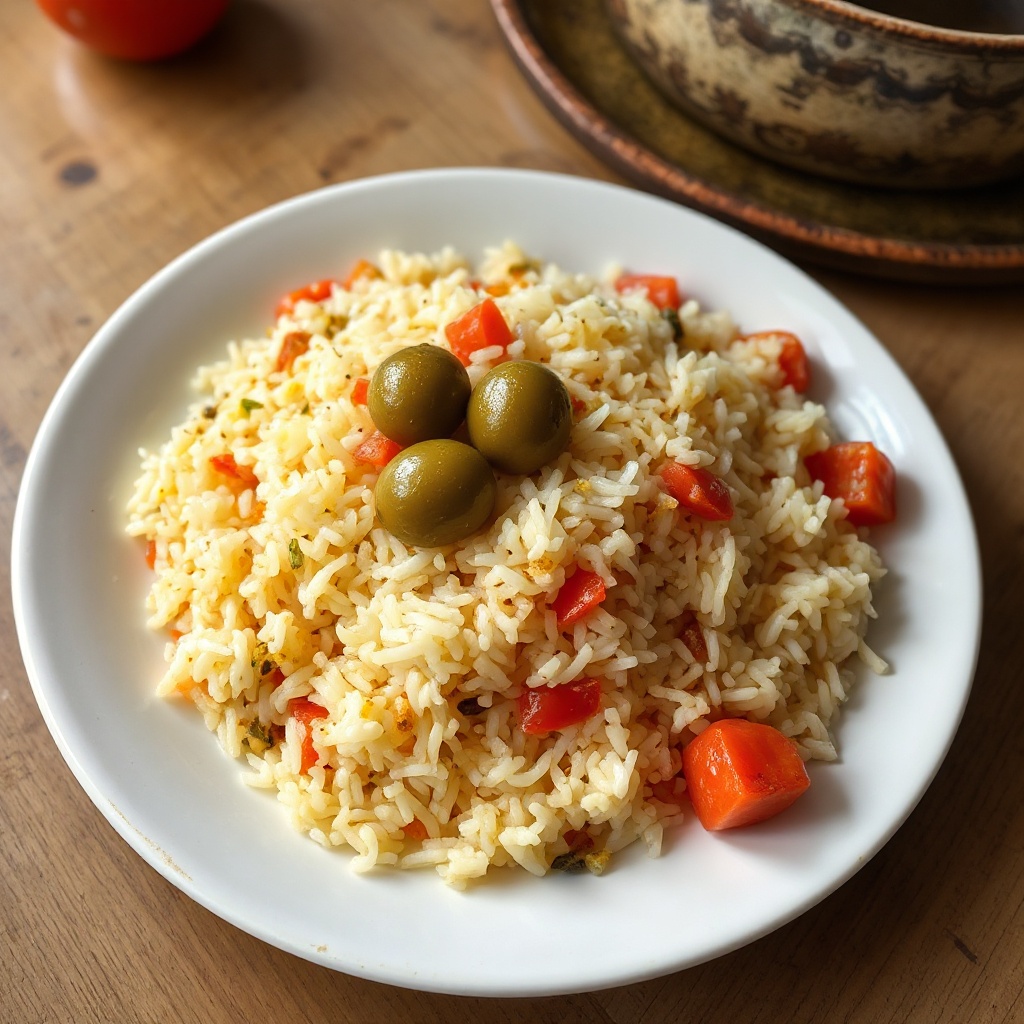 Mediterraner Reis mit grünen Oliven