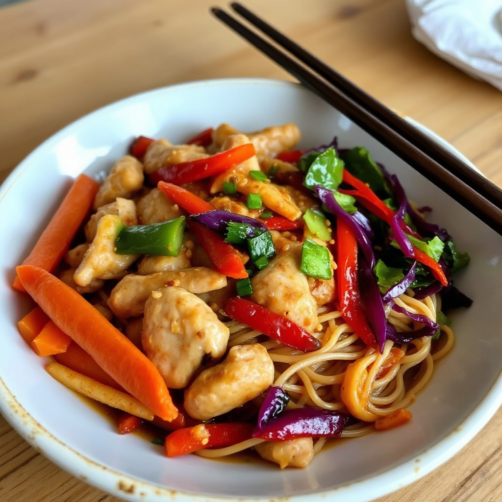 Vibrant Stir-Fry Bowl with Crunchy Ramen