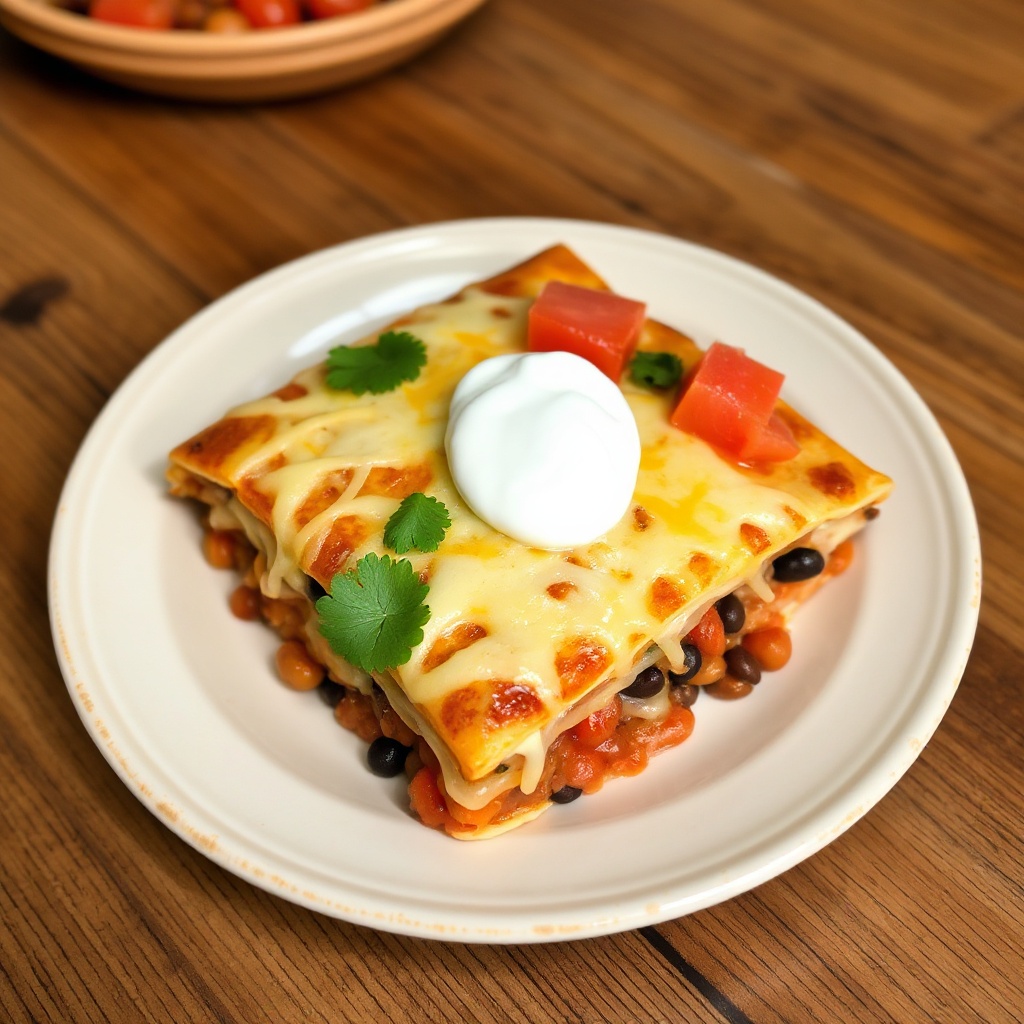 Schichtbohnen- und Käsetortilla-Auflauf