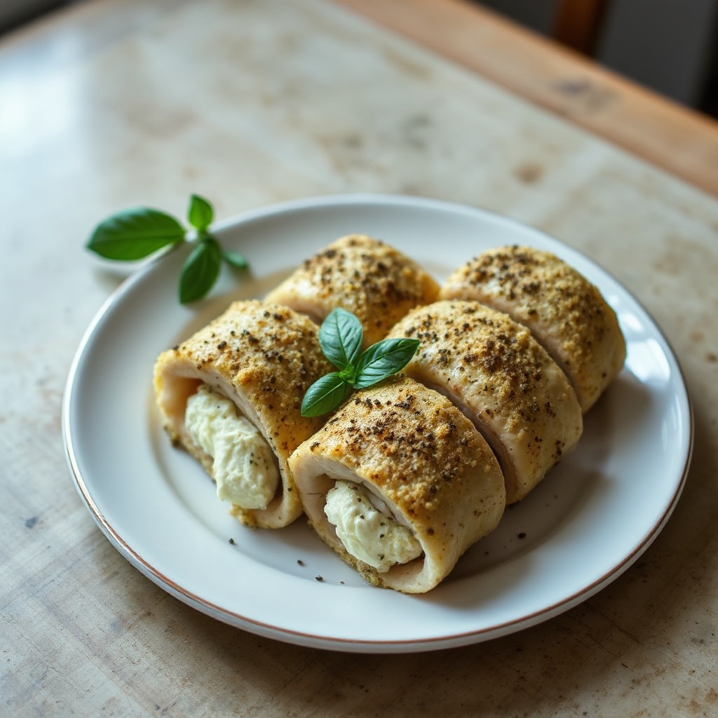 Involtini di Pollo Ripieni di Formaggio Crema con Crosta di Erbe