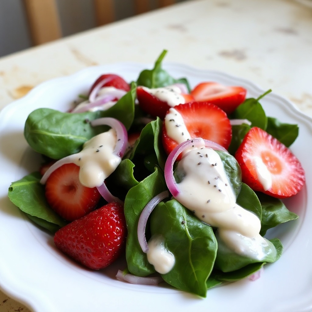 Beeren-Spinat-Salat mit cremigem Mohn-Dressing