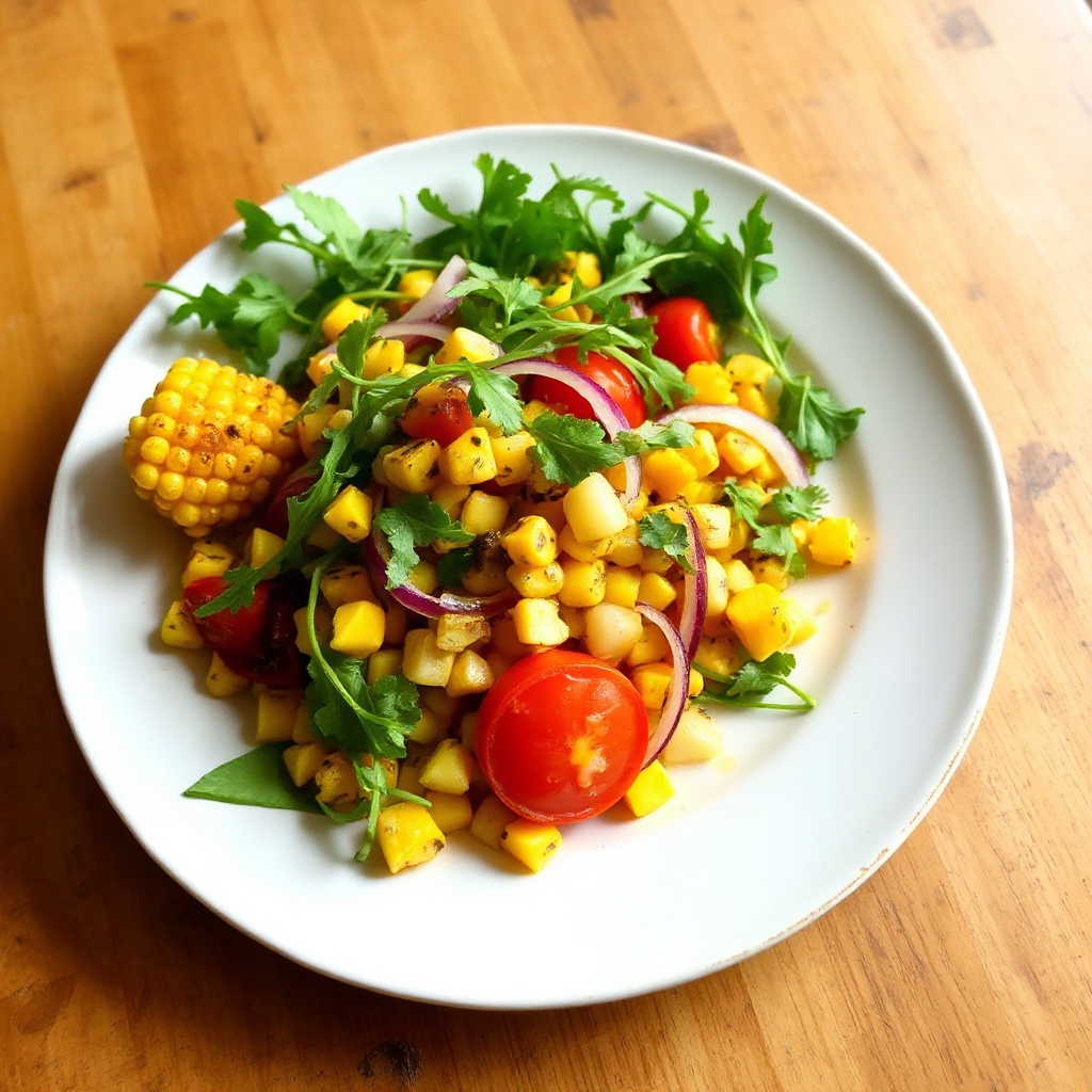 Insalata di Mais e Pomodori Grigliati con Salsa di Lime Piccante
