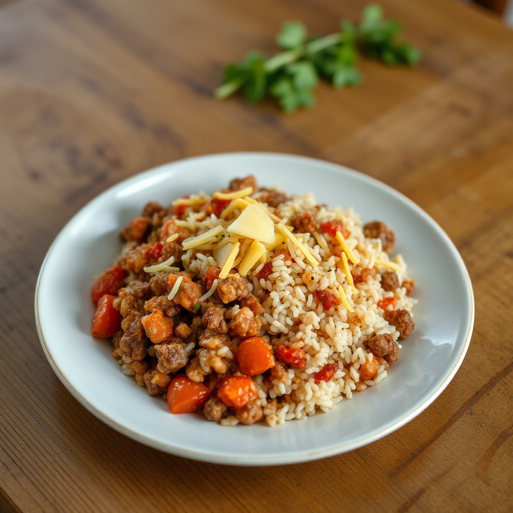 Herzhafter Rindfleisch-Reis-Pfanne
