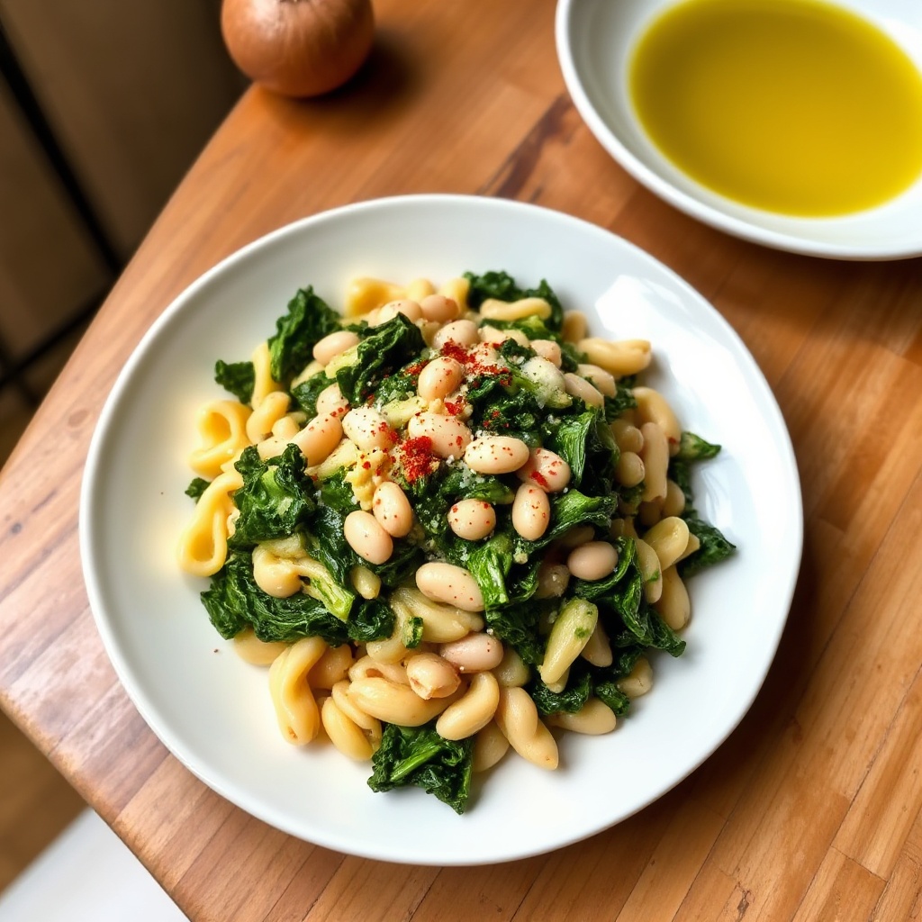Cremige Pasta mit Grünkohl und weißen Bohnen