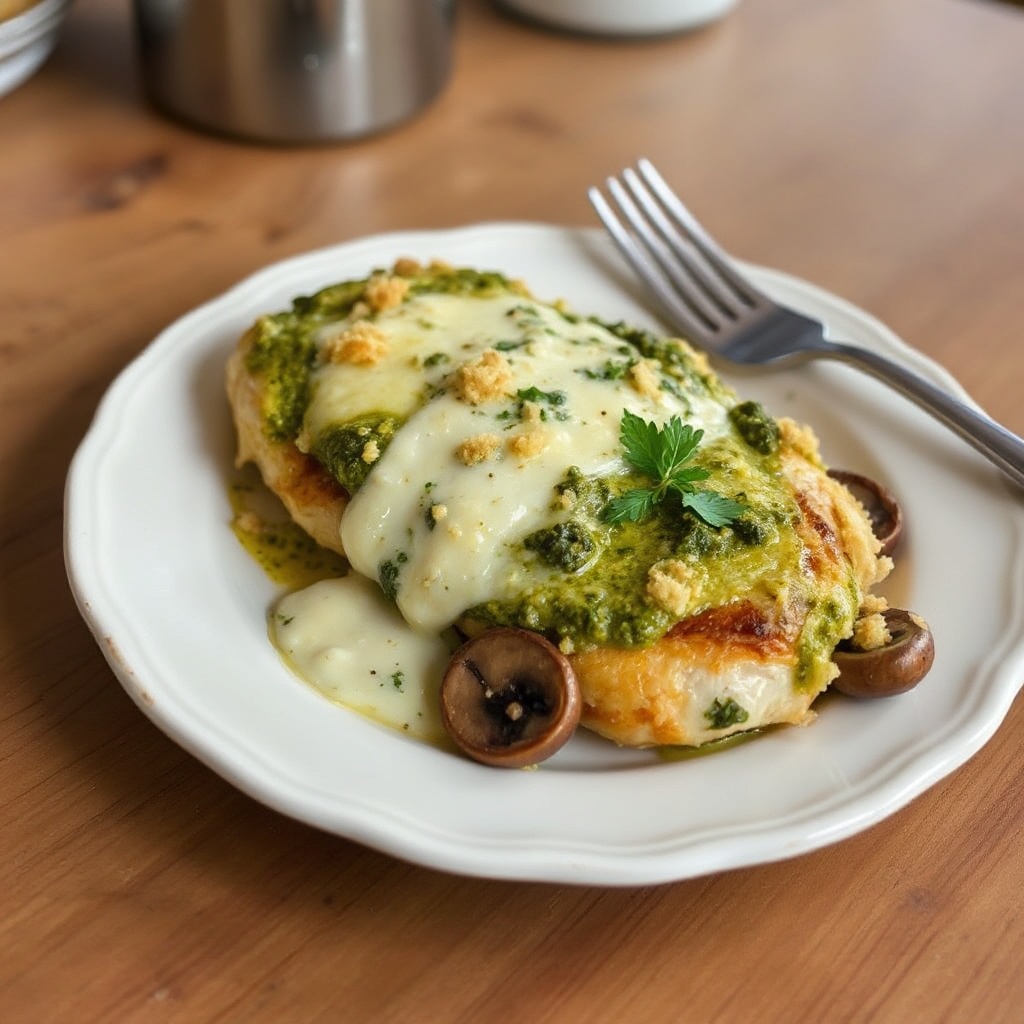 Pollo al Forno con Pesto Cremoso e Funghi
