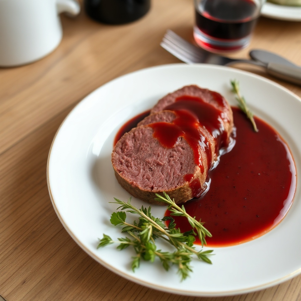Wellington di Manzo Aromatizzato con Salsa al Vino Rosso