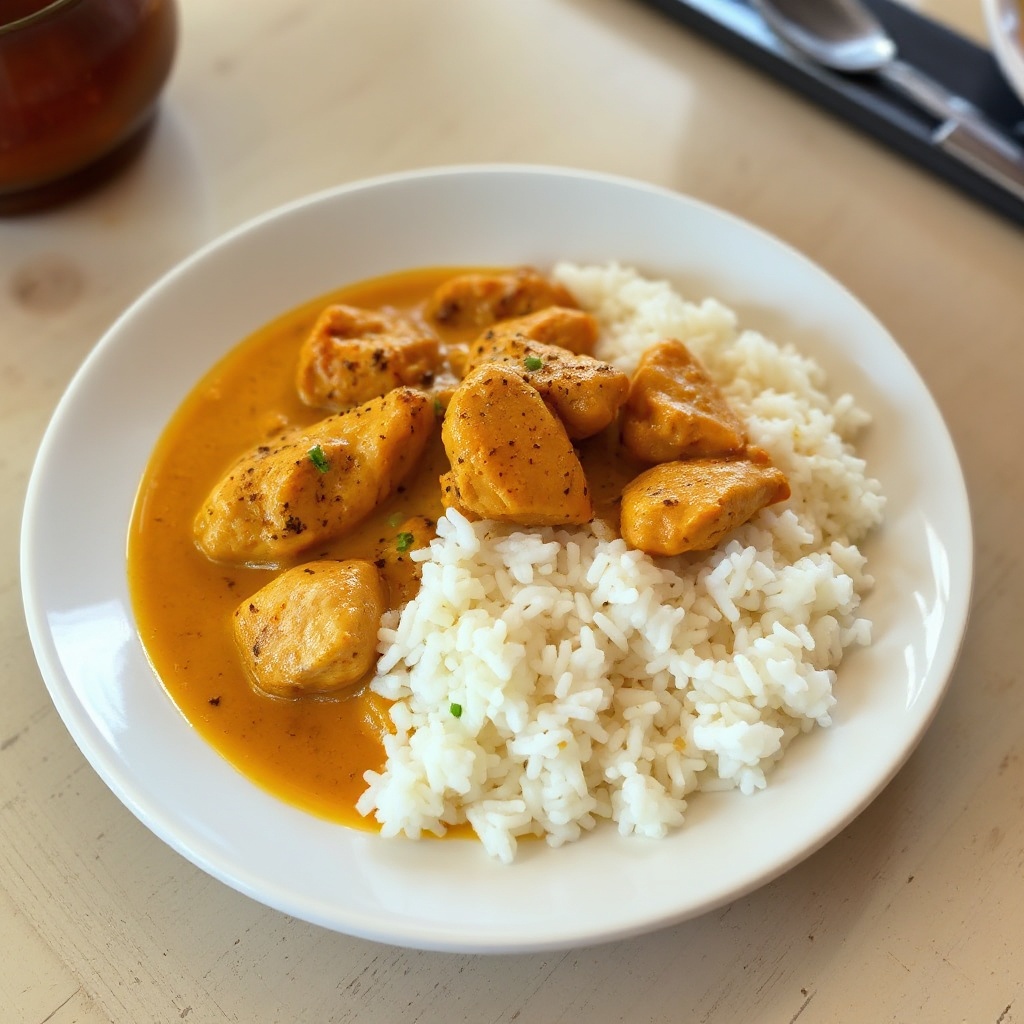 Cremiges Kokosnuss-Hühnchen-Curry mit Jasminreis