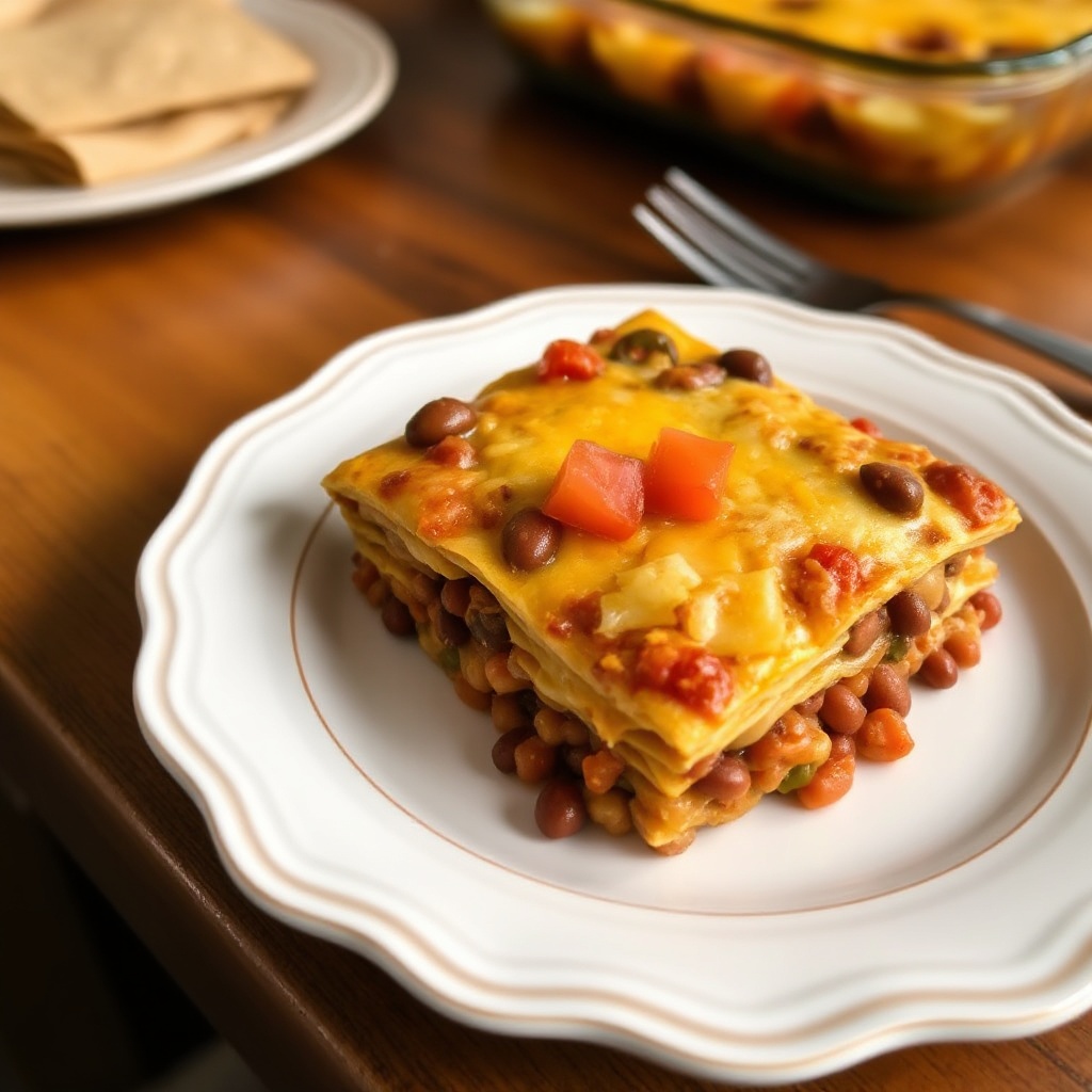 Casseruola di Tortilla con Fagioli e Formaggio a Strati
