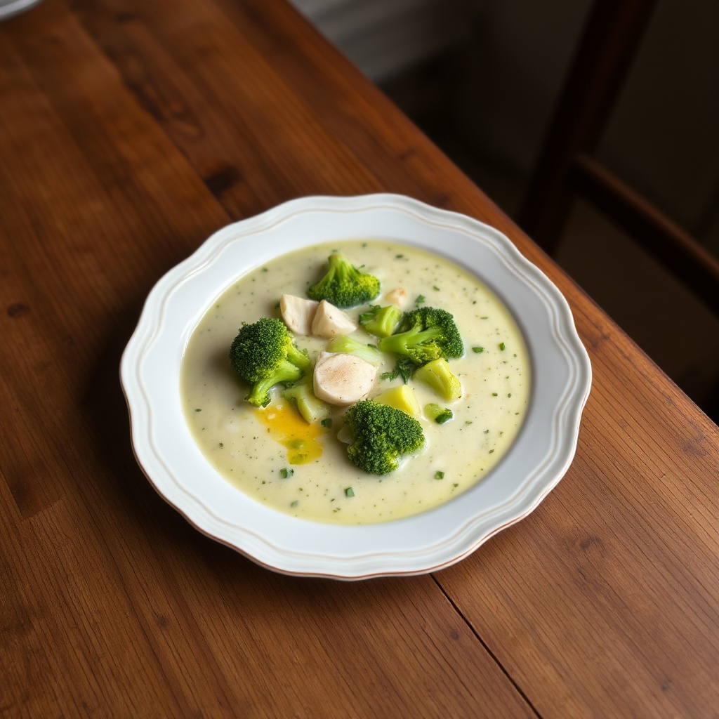 Cremige, kräuterinfundierte Brokkolisuppe